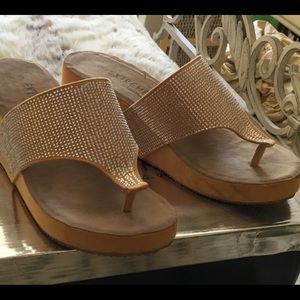 Yellow bling wedge flip flop